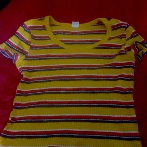 No boundaries strip yellow,white,red, and blue shirt